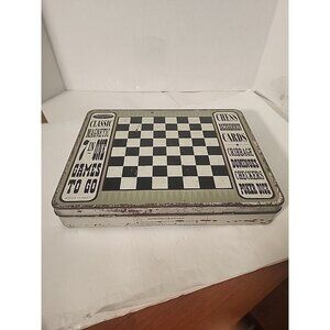 Front Porch Classics 7 N 1 Games To Go in Tin Carry Case Chess  Dominoes No Card